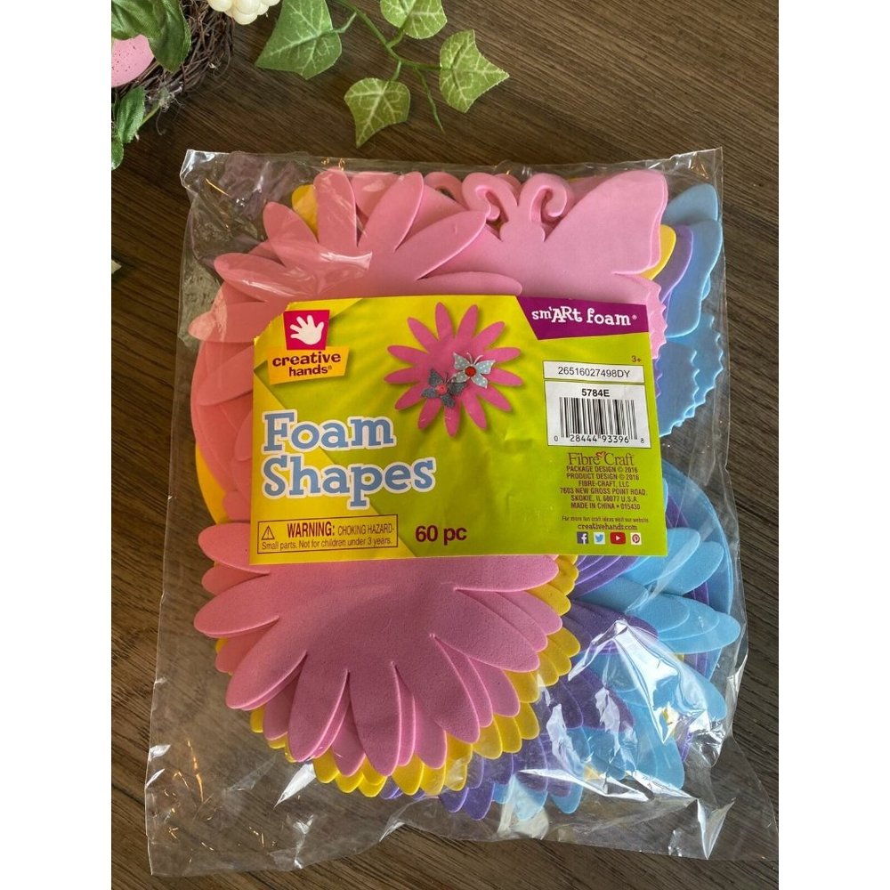 Crafting Foam Shapes, 60 PC, Multi-Colored Flowers, Butterflies, Kids Craft